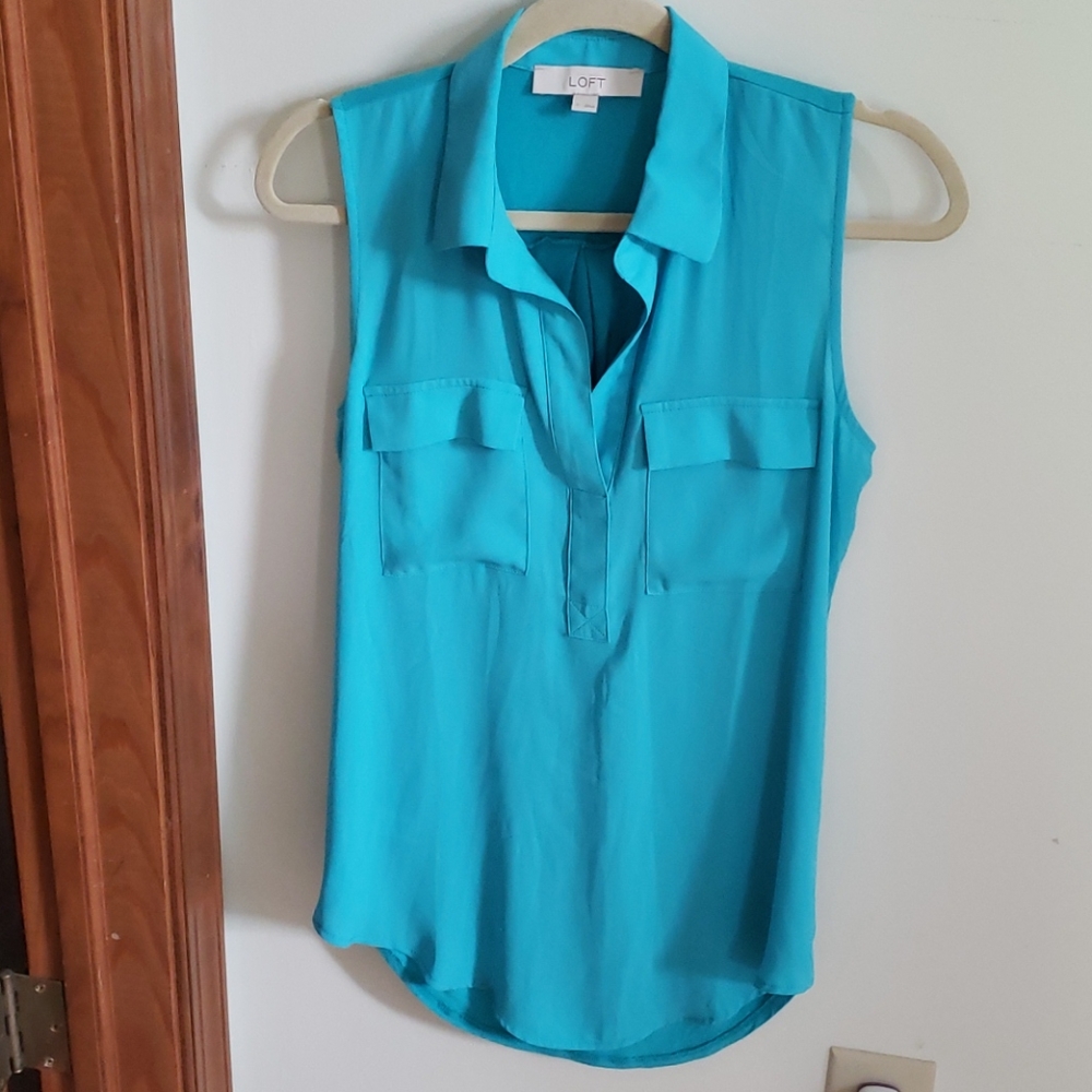 LOFT TURQUOISE CREPE/KNIT TOP